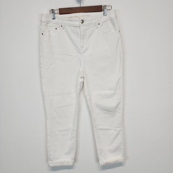 Chicos 1 So Slimming Girlfriend Crop Jeans Size M 8 White Stretch Denim Classic - Picture 1 of 12